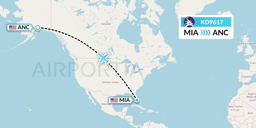 KD9617 KalStar Aviation Flight Map: Miami to Anchorage