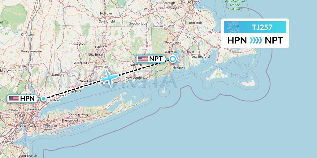 TJ257 Tradewind Aviation Flight Map: White Plains to Newport