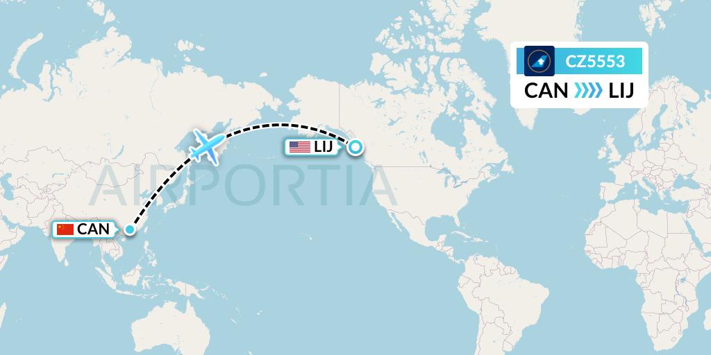 CZ5553 China Southern Airlines Flight Map: Guangzhou to Long Island