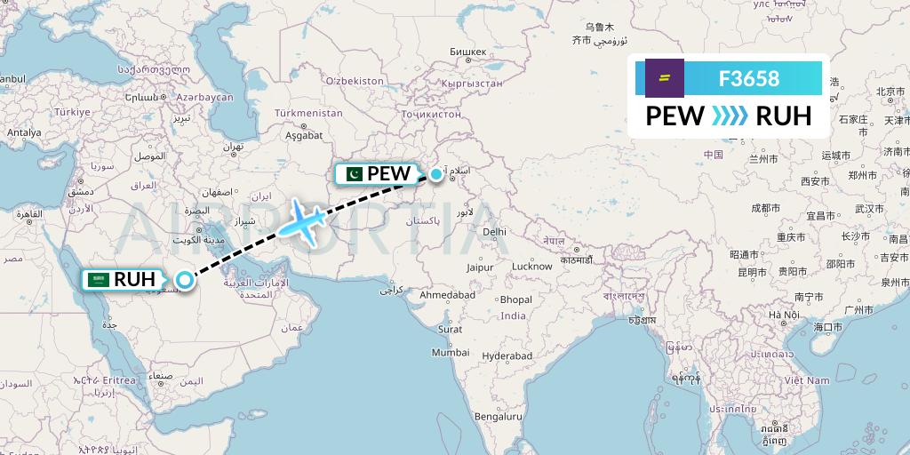 F3658 flydeal Flight Map: Peshawar to Riyadh