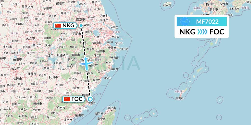 MF7022 Xiamen Airlines Flight Map: Nanjing to Fuzhou