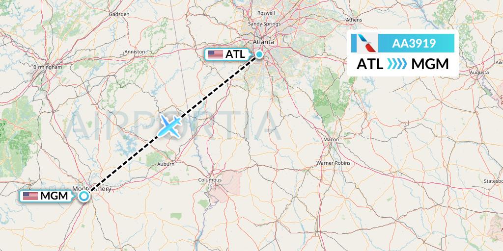 AA3919 American Airlines Flight Map: Atlanta to Montgomery