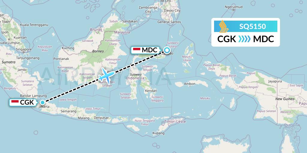 SQ5150 Singapore Airlines Flight Map: Jakarta to Manado