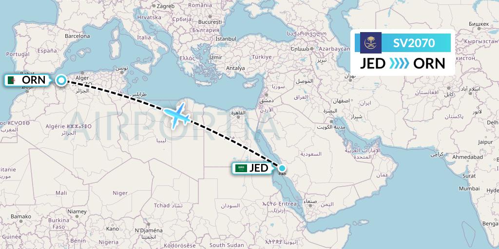 SV2070 Saudi Arabian Airlines Flight Map: Jeddah to Oran