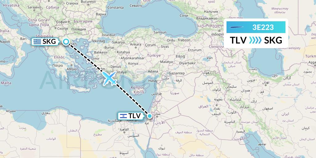 3E223 Air Choice One Flight Map: Tel Aviv to Thessaloniki