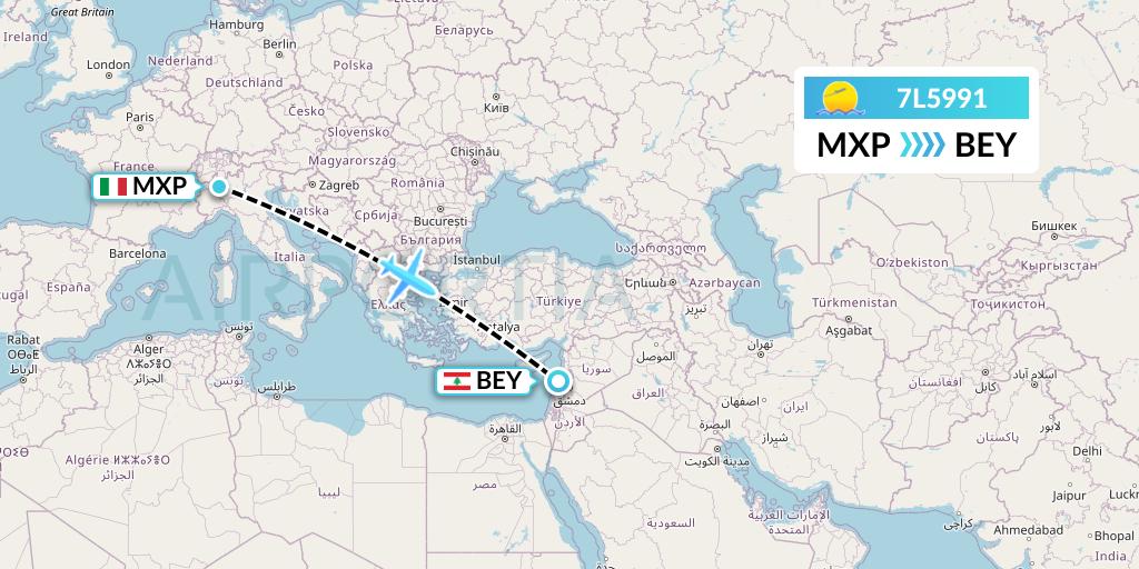 7L5991 Silk Way West Airlines Flight Map: Milan to Beirut
