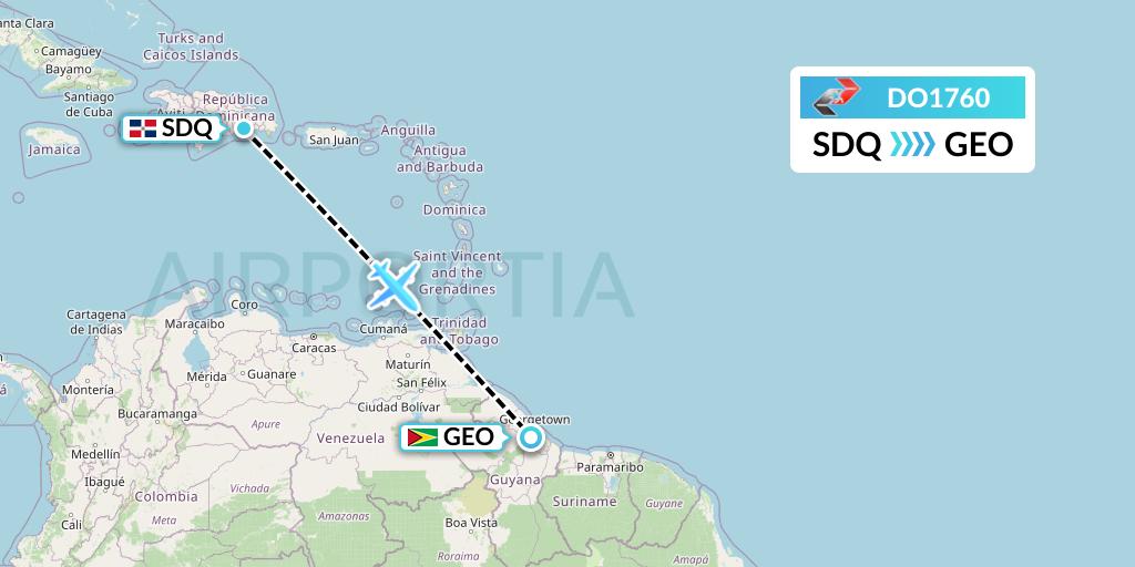 DO1760 Sky High Aviation Flight Map: Santo Domingo to Georgetown
