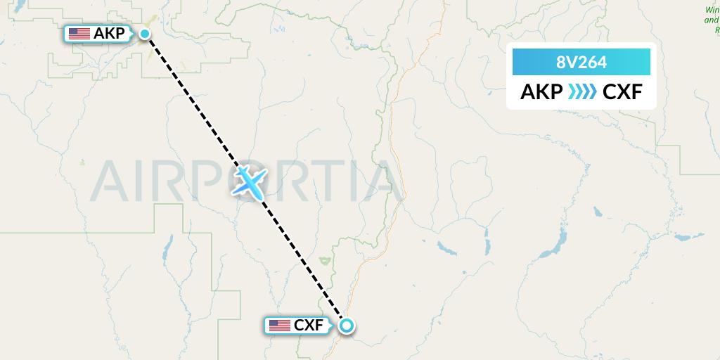 8V264 Wright Air Service Flight Map: Anaktuvuk Pass to Coldfoot