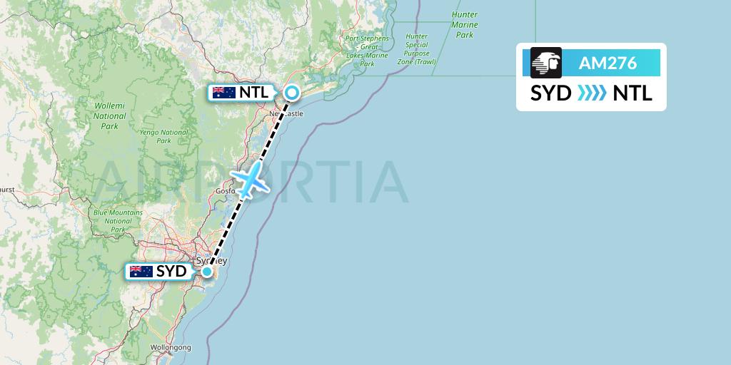 AM276 Aeromexico Flight Map: Sydney to Newcastle