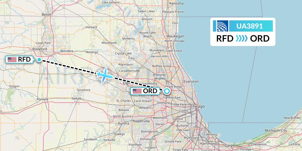 UA3891 United Airlines Flight Map: Chicago to Chicago