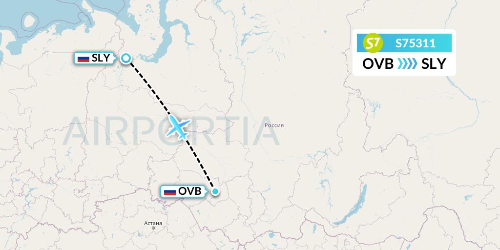 S75311 S7 Airlines Flight Map: Novosibirsk to Salekhard