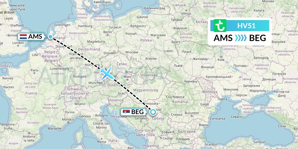 HV51 Transavia Flight Map: Amsterdam to Belgrade