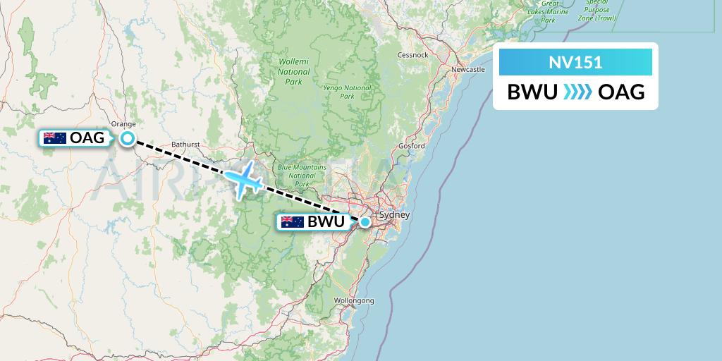 NV151 Naft Airlines Flight Map: Bankstown to Orange