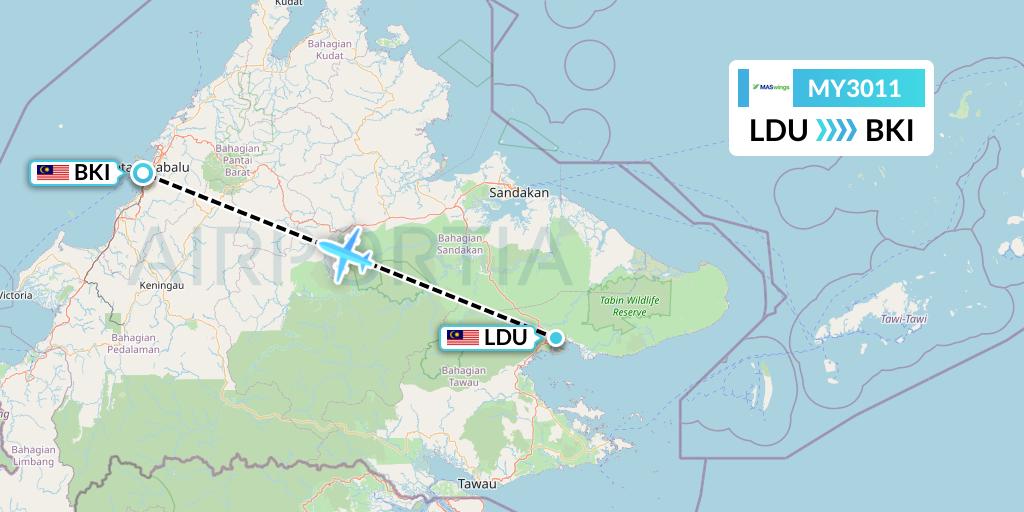 MY3011 MASwings Flight Map: Lahad Datu to Kota Kinabalu