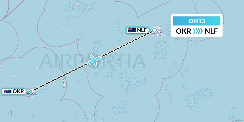 OI413 Hinterland Aviation Flight Map: Yorke Island to Darnley Island
