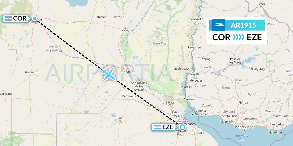AR1915 Aerolineas Argentinas Flight Map: Cordoba to Buenos Aires