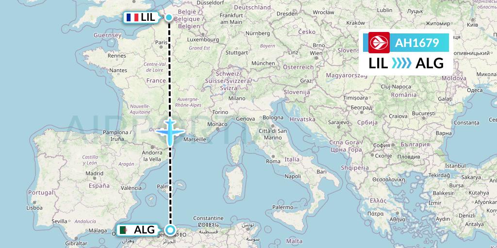 AH1679 Air Algerie Flight Map: Lille to Algiers