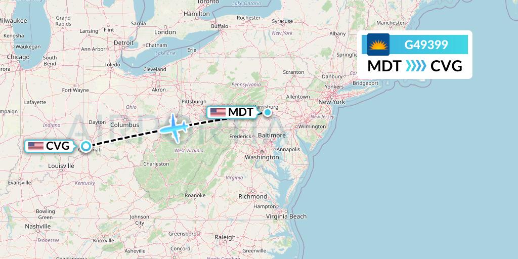 G49399 Allegiant Air Flight Map: Harrisburg to Cincinnati