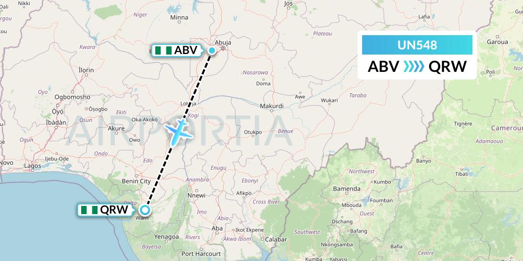 UN548 United Nigeria Airlines Flight Map: Abuja to Warri