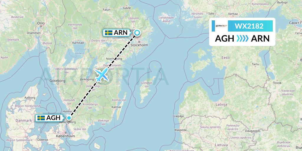 WX2182 Cityjet Flight Map: Angelholm to Stockholm