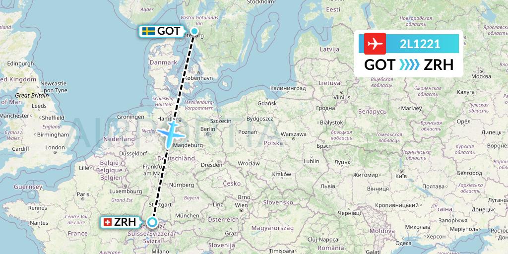 2L1221 Helvetic Airways Flight Map: Gothenburg to Zurich