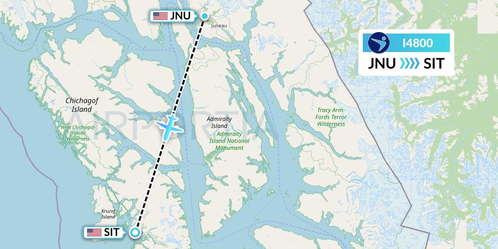 I4800 Island Air Express Flight Map: Juneau to Sitka