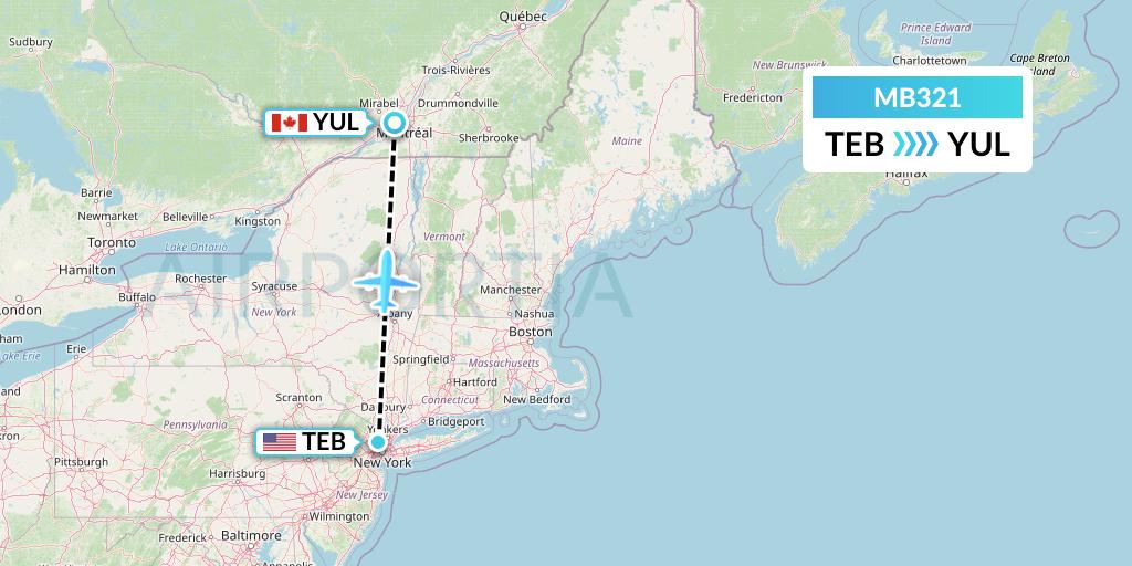 MB321 MNG Airlines Flight Map: Teterboro to Montreal