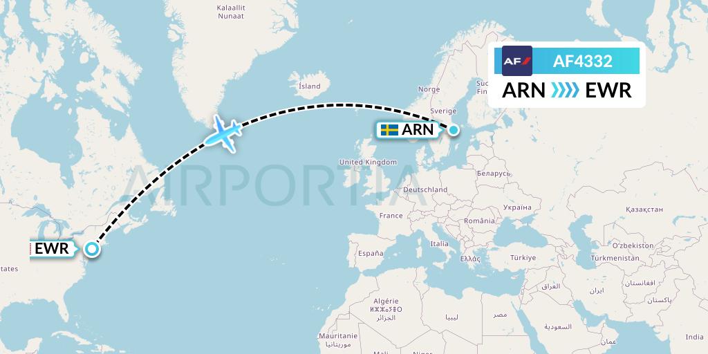 AF4332 Air France Flight Map: Stockholm to New York