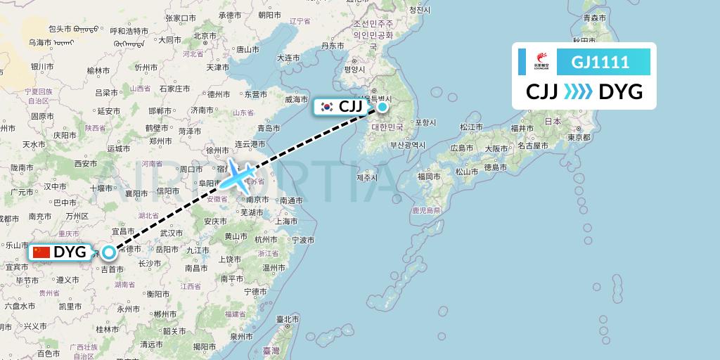 GJ1111 Loong Airlines Flight Map: Cheongju to Dayong
