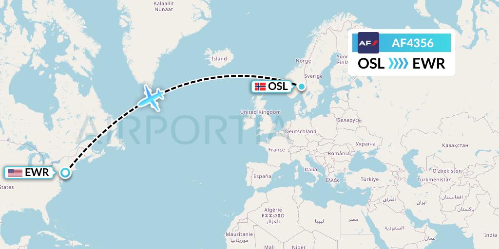 AF4356 Air France Flight Map: Oslo to New York