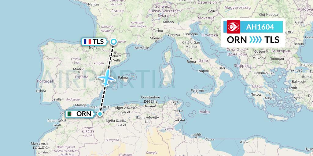 AH1604 Air Algerie Flight Map: Oran to Toulouse