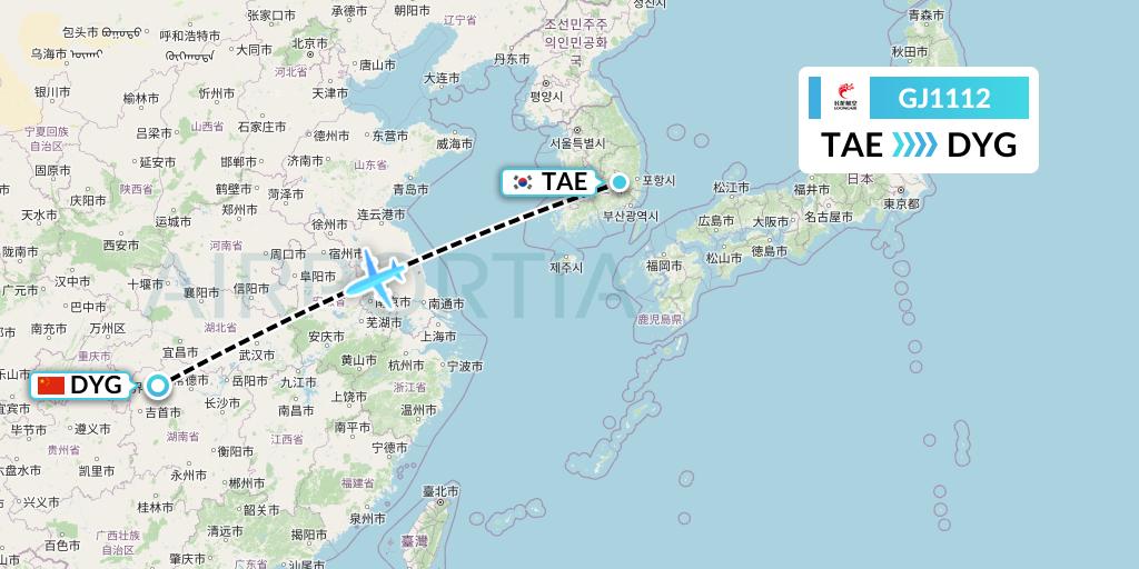 GJ1112 Loong Airlines Flight Map: Daegu to Dayong