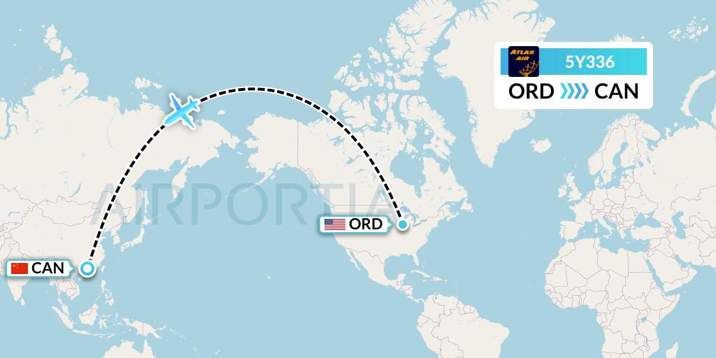 5Y336 Atlas Air Flight Map: Chicago to Guangzhou