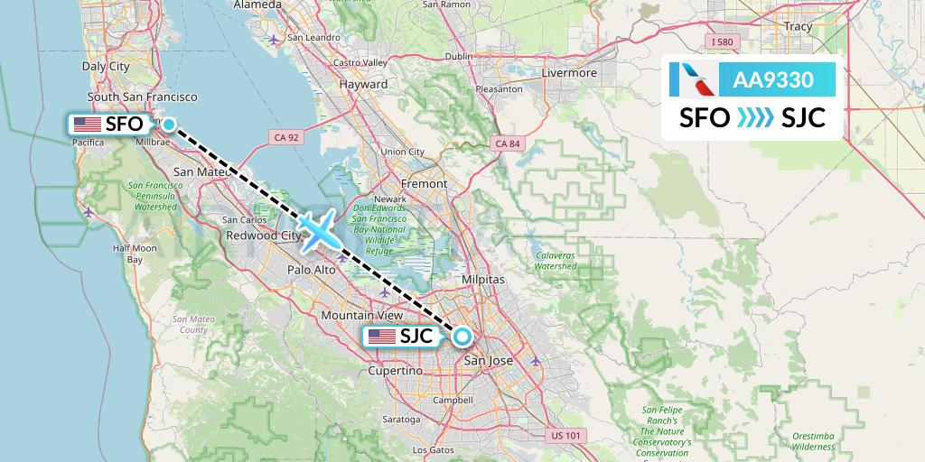 AA9330 American Airlines Flight Map: San Francisco to San Jose