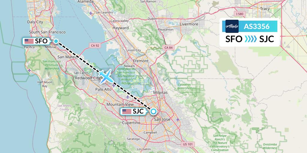 AS3356 Alaska Airlines Flight Map: San Francisco to San Jose