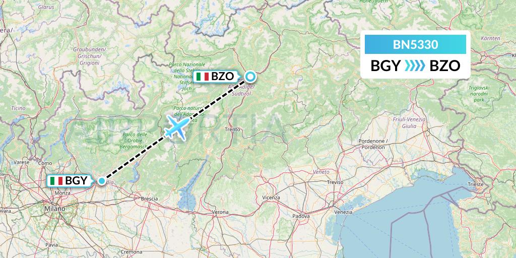 BN5330 Forward Air International Airlines Flight Map: Milan to Bolzano