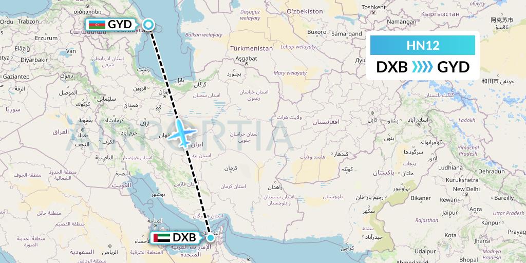 HN12 Uab Heston Airlines Jsc Heston Airl Flight Map: Dubai to Baku