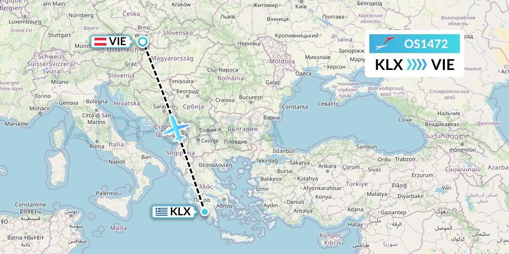 OS1472 Austrian Airlines Flight Map: Kalamata to Vienna