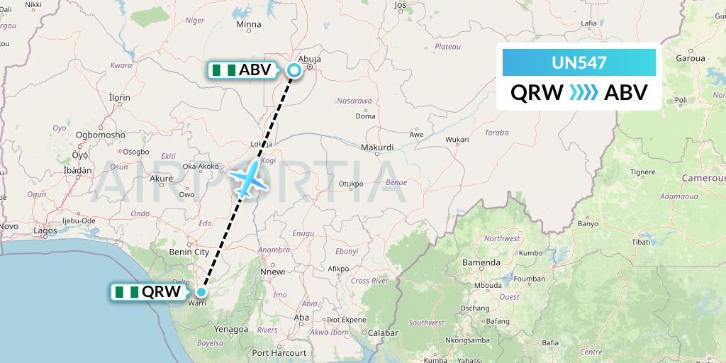 UN547 United Nigeria Airlines Flight Map: Warri to Abuja