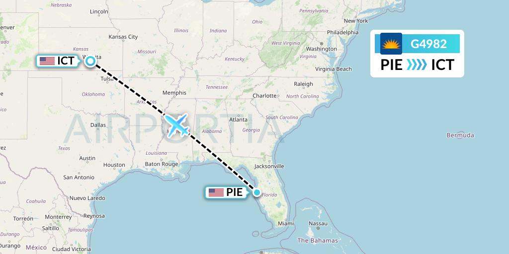 G4982 Allegiant Air Flight Map: St. Petersburg to Wichita