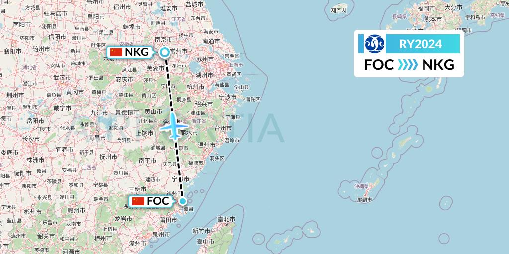 RY2024 Jiangxi Air Flight Map: Fuzhou to Nanjing
