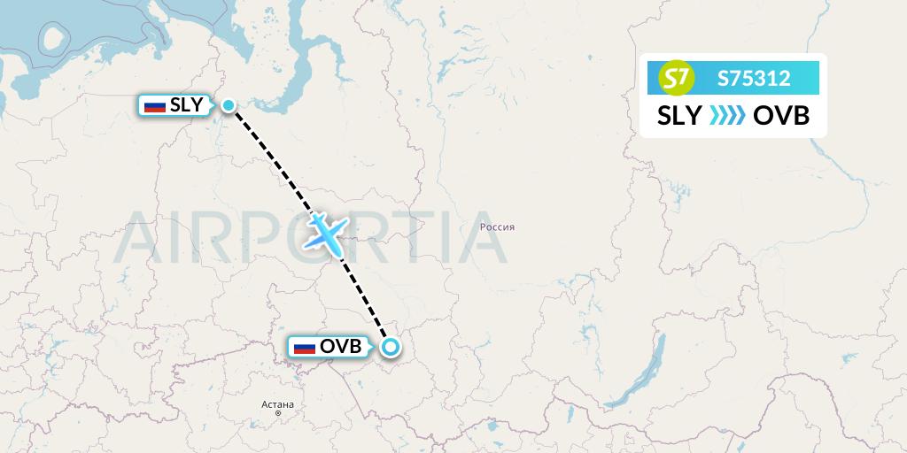 S75312 S7 Airlines Flight Map: Salekhard to Novosibirsk