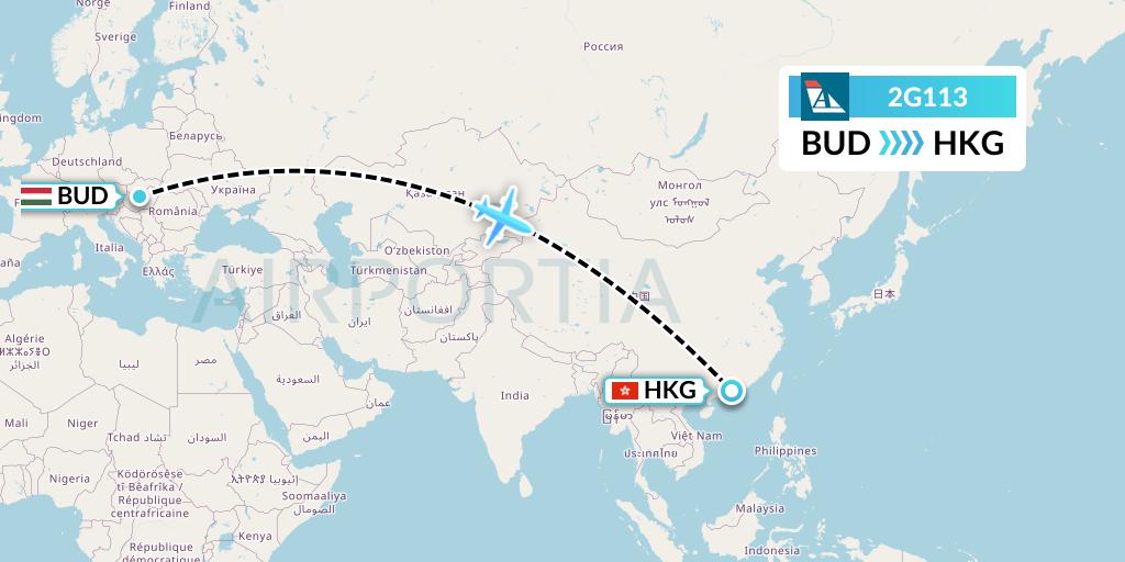 2G113 Angara Airlines Flight Map: Budapest to Hong Kong