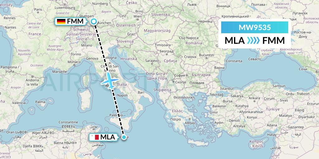 MW9535 Mokulele Flight Service Flight Map: Malta to Memmingen