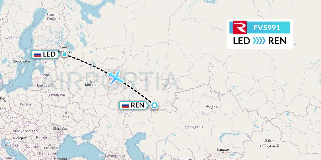 FV5991 Rossiya Flight Map: St. Petersburg to Orenburg