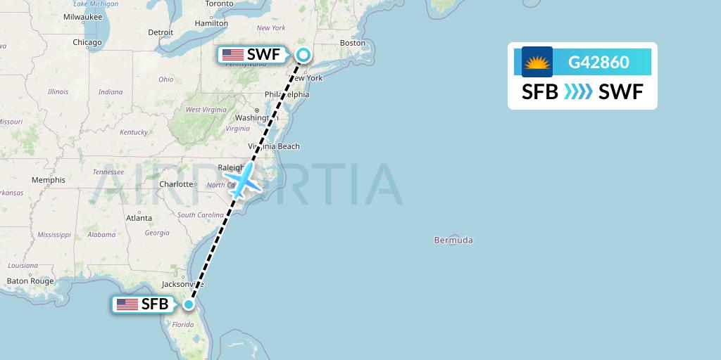 G42860 Allegiant Air Flight Map: Orlando to Newburgh