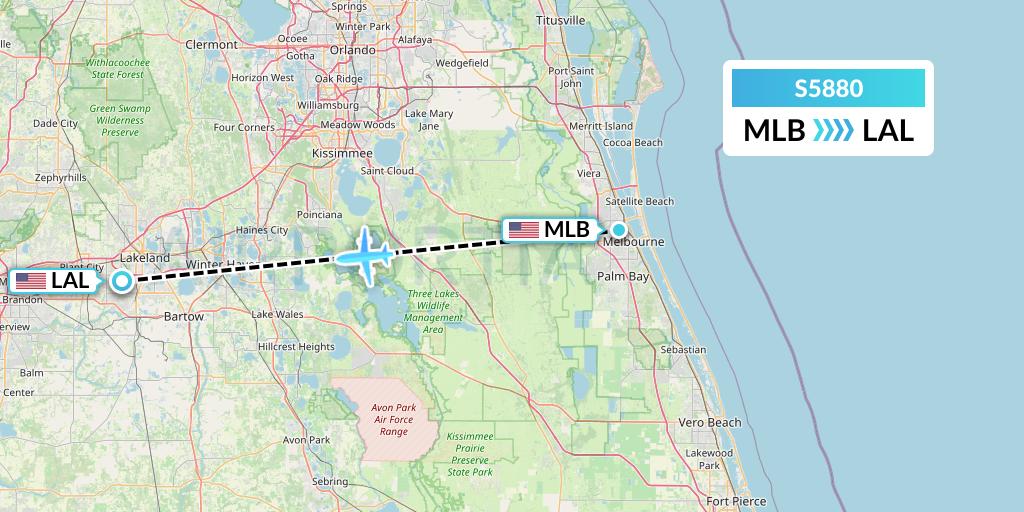S5880 Star Air Flight Map: Melbourne to Lakeland