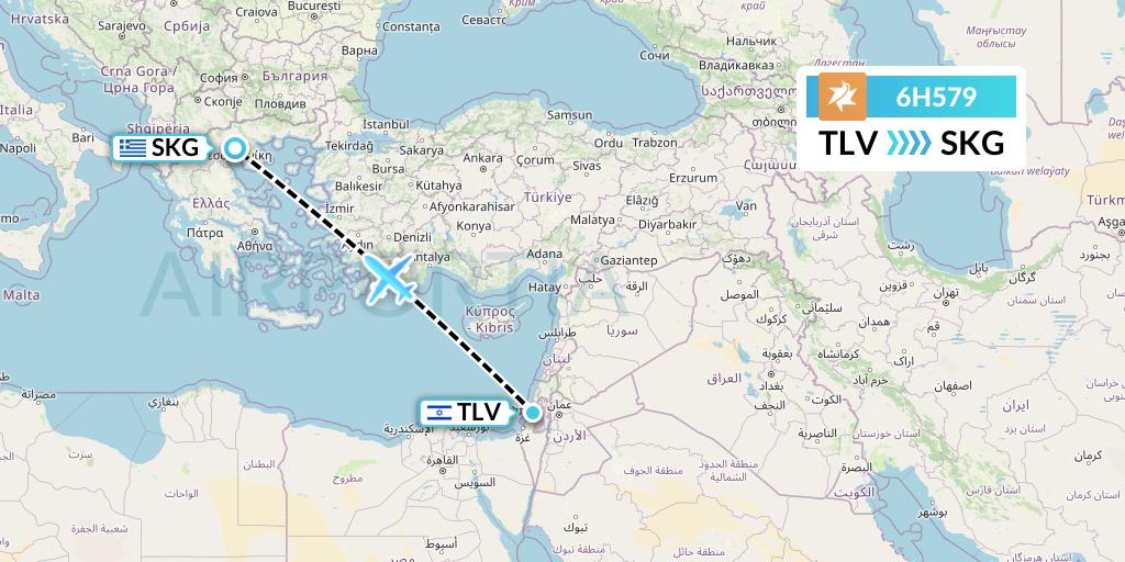 6H579 Israir Airlines Flight Map: Tel Aviv to Thessaloniki