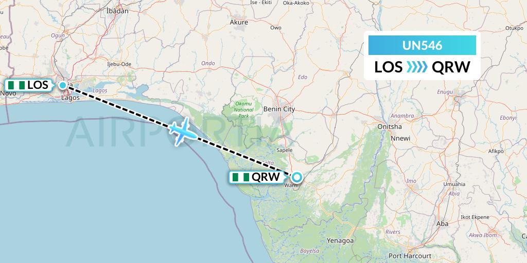 UN546 United Nigeria Airlines Flight Map: Lagos to Warri