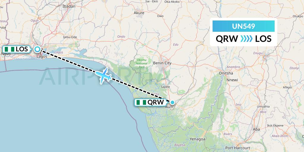UN549 United Nigeria Airlines Flight Map: Warri to Lagos